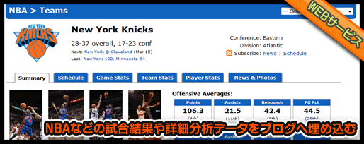 NBAなどの試合結果や詳細分析データをブログへ埋め込む NBAなどの試合結果や詳細分析データをブログへ埋め込む