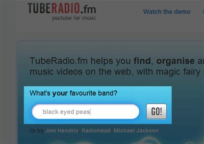 TubeRadio.fm のトップページで検索