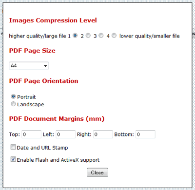 Web2PDF2 オプション設定