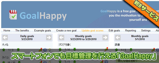 スマートフォンでも目標管理を行える「Goal Happy」