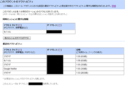 Gmailの不正アクセス監視機能