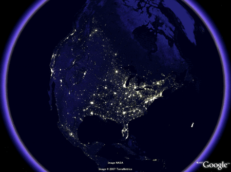 グーグルアースで世界の夜景