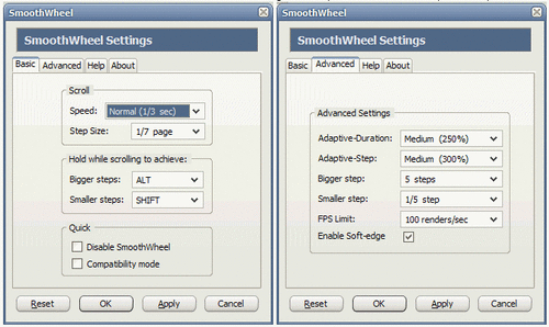 Firefoxのスクロールを簡単に設定する「smoothwheel」の設定画面