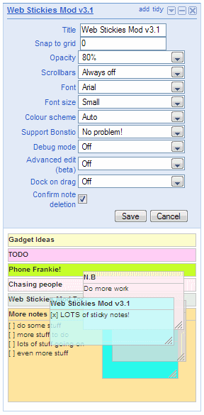 付箋のGoogleガジェット「Web Stickies Mod v3.1」
