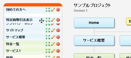 項目の移動はドラッグ